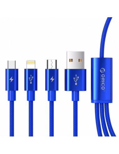 ORICO Nylon Braided 3-in-1 Data & Charging Cable - Lightning, Micro USB, Type-C - 1.2m