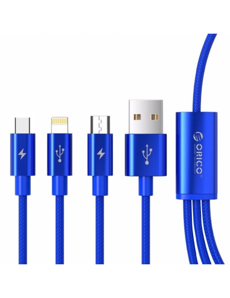 ORICO Nylon Braided 3-in-1 Data & Charging Cable - Lightning, Micro USB, Type-C - 1.2m