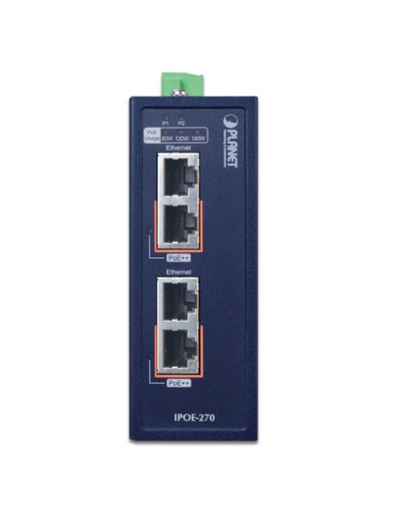 PLANET Industrial 2-port Multi-Gigabit 802.3bt PoE++ Injector Hub