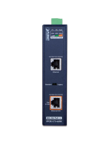 PLANET IPOE-171-60W Industrial Single-Port Multi-Gigabit 802.3bt PoE++ Injector