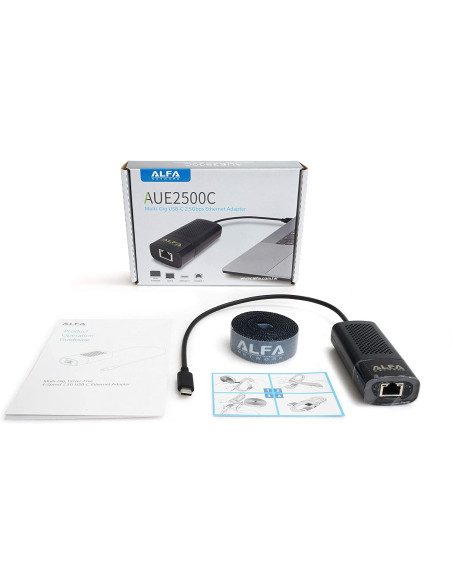 ALFA Multi-Gig AUE2500C USB-C 3.1 to RJ-45 2.5 Gigabit LAN Ethernet Adapter, 10/100/1000/2500 Mbps
