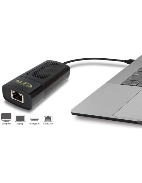 ALFA Multi-Gig AUE2500C USB-C 3.1 to RJ-45 2.5 Gigabit LAN Ethernet Adapter, 10/100/1000/2500 Mbps