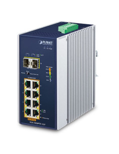PLANET Industrial 8-Port 10/100/1000T 802.3at PoE + 2-Port 100/1000X SFP Ethernet Switch w/ 12V Booster (-40~75 degrees C)