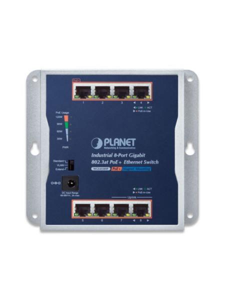 PLANET WGS-818HP Industrial 8-Port 10/100/1000T Wall-mounted Gigabit PoE+ Switch