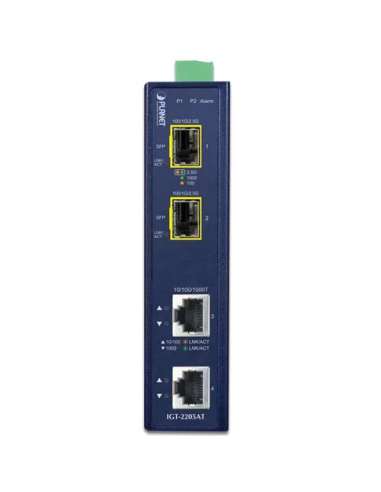 PLANET IGT-2205AT Industrial 2-port 10/100/1000T to 2-port 100/1000/2500X SFP Media Converter