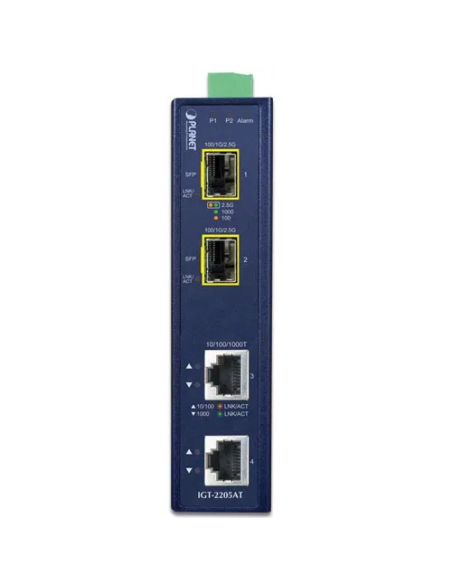 PLANET IGT-2205AT Industrial 2-port 10/100/1000T to 2-port 100/1000/2500X SFP Media Converter