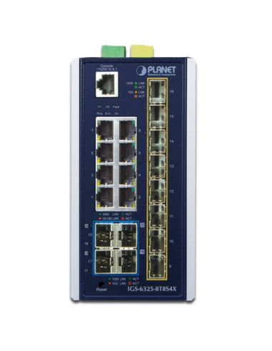 PLANET IGS-6325-8T8S4X Industrial L3 8-Port 10/100/1000T + 8-Port 1G/2.5G SFP + 4-Port 10G SFP+ Managed Ethernet Switch