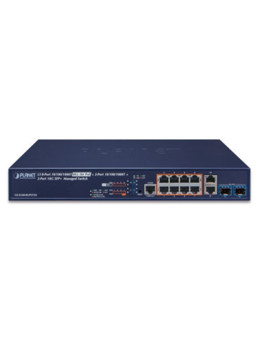 PLANET GS-5220-8UP2T2X L3 8-Port 10/100/1000T 802.3bt PoE + 2-Port 10/100/1000T + 2-Port 10G SFP+ Managed Switch