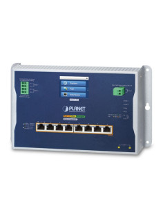 PLANET Industrial L2+ 8-Port 10/100/1000T 802.3bt PoE + 2-Port 1G/2.5G SFP Wall-mount Managed Switch with LCD Touch Screen