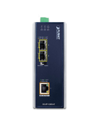 PLANET IGUP-1205AT Industrial 2-Port 100/1000X SFP to 1-Port 10/100/1000T 802.3bt PoE++ Media Converter