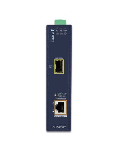 PLANET IGUP-805AT Industrial 1-Port 100/1000X SFP to 1-Port 10/100/1000T 802.3bt PoE++ Media Converter