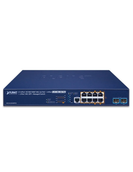 PLANET MGS-6320-8HP2X L3 4-Port 10/100/1000T 802.3at PoE + 4-Port 2.5G 802.3bt PoE + 2-Port 10G SFP+ Managed Switch