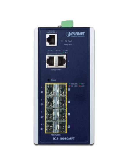 PLANET IGS-10080MFT Industrial 6-Port 100/1000X SFP + 2-Port 1G/2.5G SFP + 2-Port 10/100/1000T Managed Switch