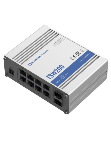 Teltonika TSW200 Industrial Unmanaged POE+ Switch 8xPOE 2xSFP 8xGbE 1000Mbps 240W 802.3af/at