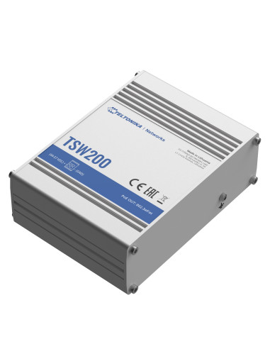 Teltonika TSW200 Industrial Unmanaged POE+ Switch 8xPOE 2xSFP 8xGbE 1000Mbps 240W 802.3af/at