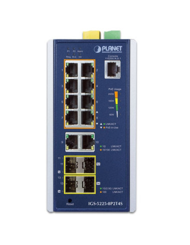 PLANET Industrial L2+ 8-Port 802.3at PoE + 2-Port RJ45 + 2-Port 1G SFP + 2-Port 2.5G SFP Managed Ethernet Switch