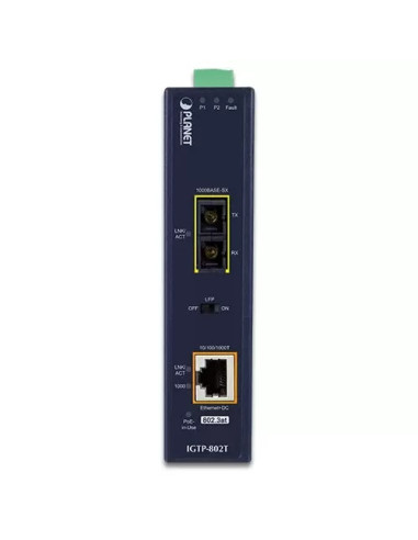PLANET 1000BASE-SX to 10/100/1000BASE-T 802.3at PoE+ Industrial Media Converter (SC,MM) -550m