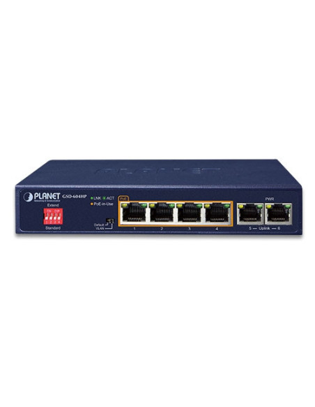 PLANET 4-Port 30W 802.3at PoE + 2-Port 10/100/1000T Desktop Gigabit Switch