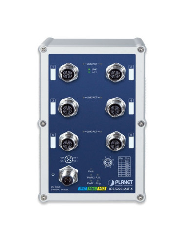 Industrial IP67-rated 6-Port 10/100/1000T M12 Managed Ethernet Switch (-40~75 degrees C, A-coded M12)