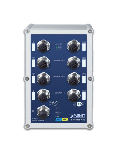 Industrial IP67 Rated 8-Port 10/100Mbps M12 Fast Ethernet Switch with Wide Operating Temperature