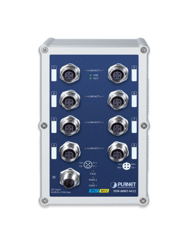 Industrial IP67 Rated 8-Port 10/100Mbps M12 Fast Ethernet Switch with Wide Operating Temperature