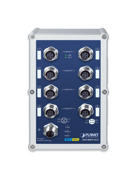 Industrial IP67 Rated 8-Port 10/100Mbps M12 Fast Ethernet Switch with Wide Operating Temperature