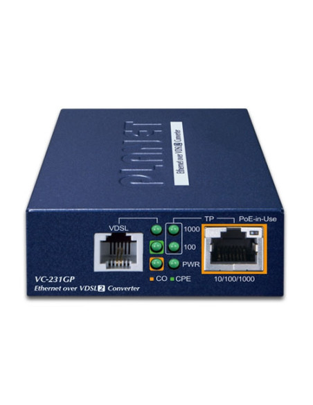 PLANET 10/100/1000T 802.3at Gigabit Ethernet to RJ11 VDSL2 Converter