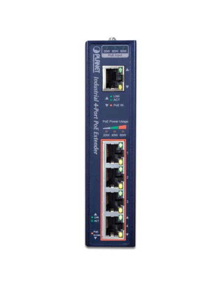 PLANET Industrial 60W 802.3bt to 4-Port 60W 802.3at Gigabit PoE Extender