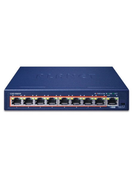 PLANET 8-Port 30W 802.3at PoE + 1-Port RJ45 Desktop Gigabit Switch