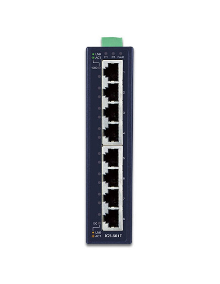 PLANET IGS-801T 8 Port 10/100/1000T Industrial Gigabit Ethernet Switch with Wide Operating Temperature