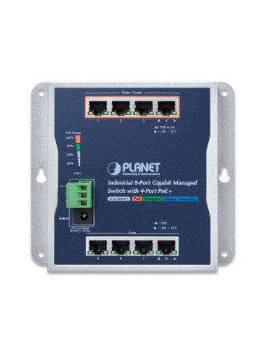 PLANET Industrial 8-Port 10/100/1000T with 4-Port 30W 802.3at PoE Wall Mount Managed Switch