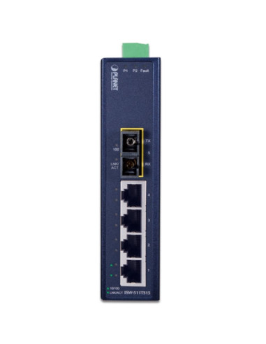 ISW-511TS15| Buy ISW-511TS15 Planet IP30, 4+1 100FX Port Single-mode Industrial Ethernet Switch, 15km(-40 ~ 75C)| WISP Australia
