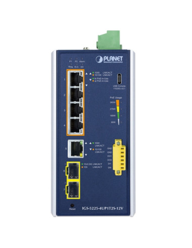 IGS-5225-4UP1T2S-12V |Buy Planet IGS-5225-4UP1T2S-12V Industrial L2+ Managed Switch with 4x 95W PoE++ 1x GbE 2x 1G/2.5G SFP and