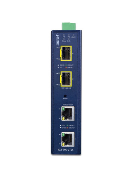 IGT-900-2T2S|Planet IGT-900-2T2S Industrial Managed Media Converter 2 port 10/100/1000T + 2 port 100/1000/2500X SFP Redundant Po