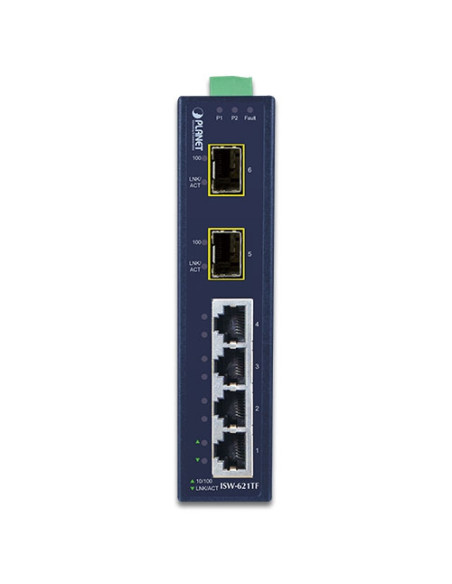 PLANET ISW-621TF | Planet ISW-621TF Industrial Ethernet Switch  4 Port 10/100Base-TX + 2 Port 100Base-FX SFP | WISP Australia